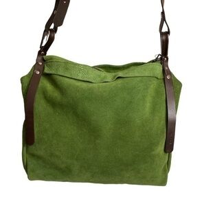 Dean green suede and brown leather shoulder bag made in USA
